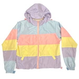 Cotton Sugar's Korea Pop Color Block Rain Jacket‎ Hooded Lightweight Windbreaker